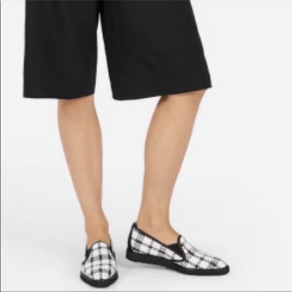 Everlane Woven Checkered houndstooth Black White Flat Platform Street Shoes - Picture 4 of 15